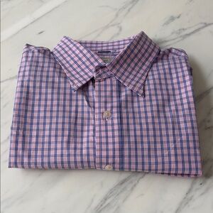Men's Pink and Blue Plaid Casual Shirt